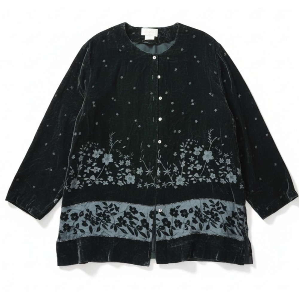 Vintage Silk Blend Velvet Burnout Blouse Jacket 3X Boho Grunge Whimsigoth Black